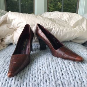 Donna Karan croc embossed pumps.